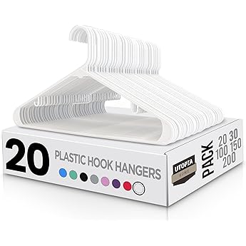 GETORO Plastic Hangers 20 Pack, Non Slip Space Saving Clothes Hanger with Hooks, Heavy Duty Beige Hangers for Closet