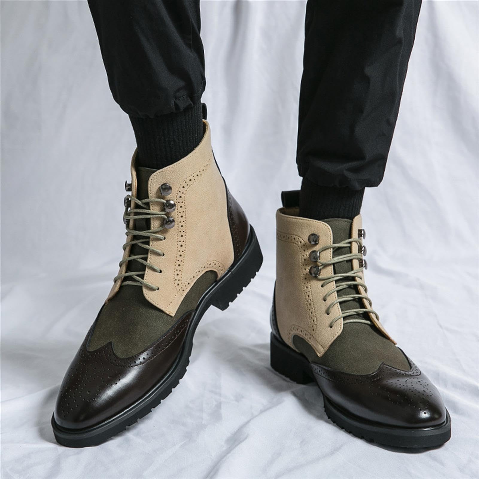Stivaletti Uomo Pelle PU Brogue Vintage Stringate Scarpe Eleganti