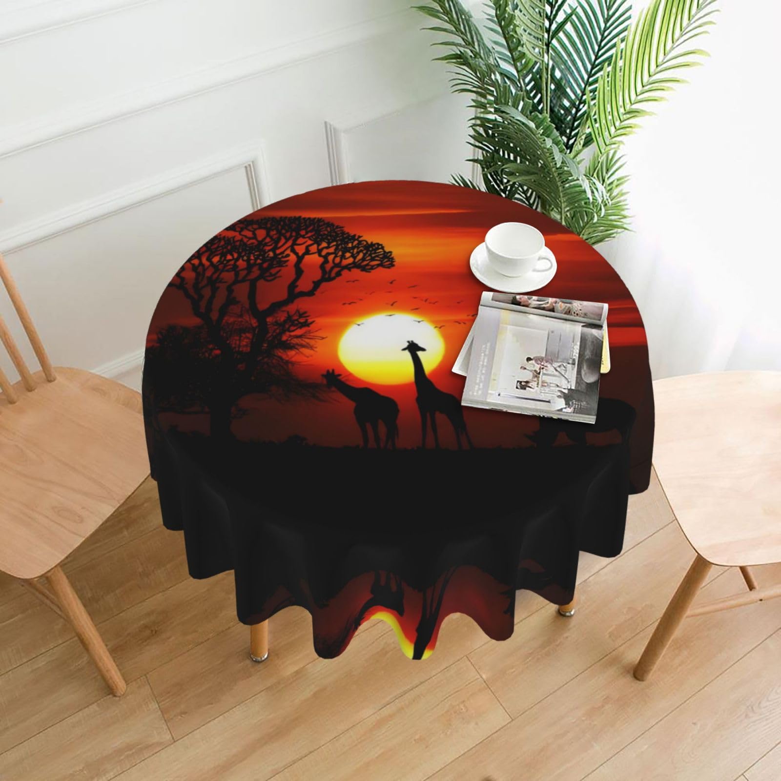 YYHHAOFA Natural sunset giraffe Prints Round Decorative Tablecloth 60in - High-Grade Polyester Throw for Dining Tables, Parties, & Outdoor Events