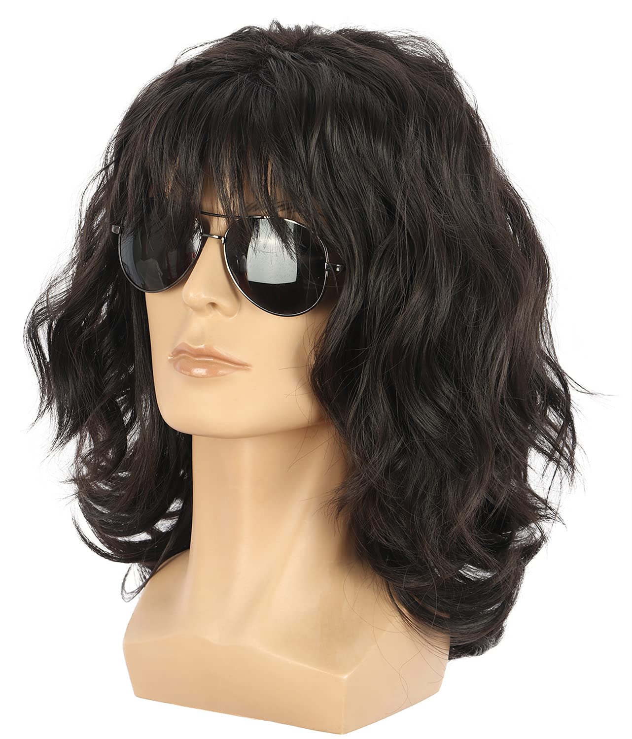 yuehong Long Curly Dark Brown 70s 80s Shawl Rocker Wig Mullet Cosplay Wig Heat Resistant Synthetic Fibers Soft Durable Breathable Costume - Image 2