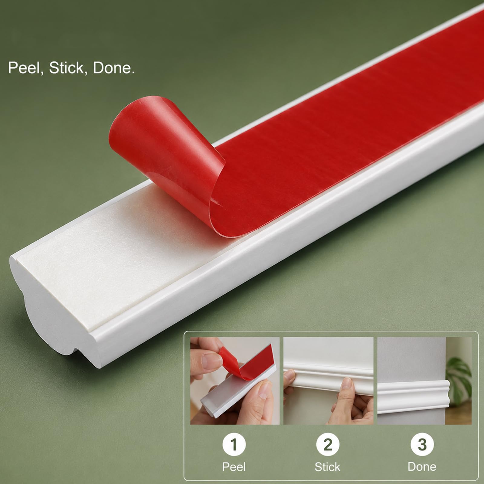 Modanatura Adesiva per Pareti PVC Modanatura Autoadesiva Flessibile per Parete Armadietti, Pavimenti, Soffitti W 4cm, L 4m