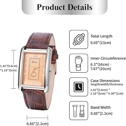 Miniatura 6 de Avaner Relojes de pulsera cuadrados vintage relojes retro casuales de negocios de cuero de cuarzo analógico para hombres y mujeres