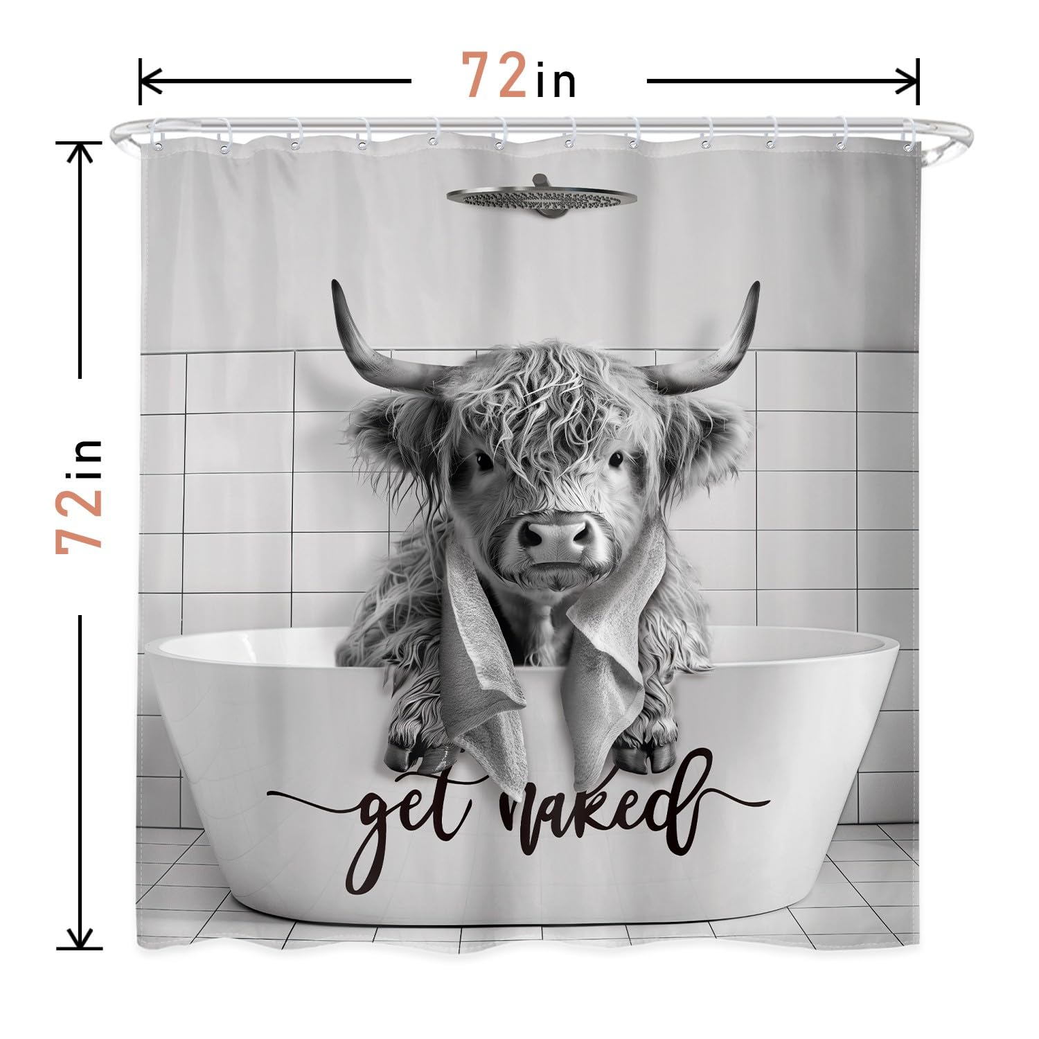 Funny Highland Cow Shower Curtain Set - Western Bathroom Decor -6