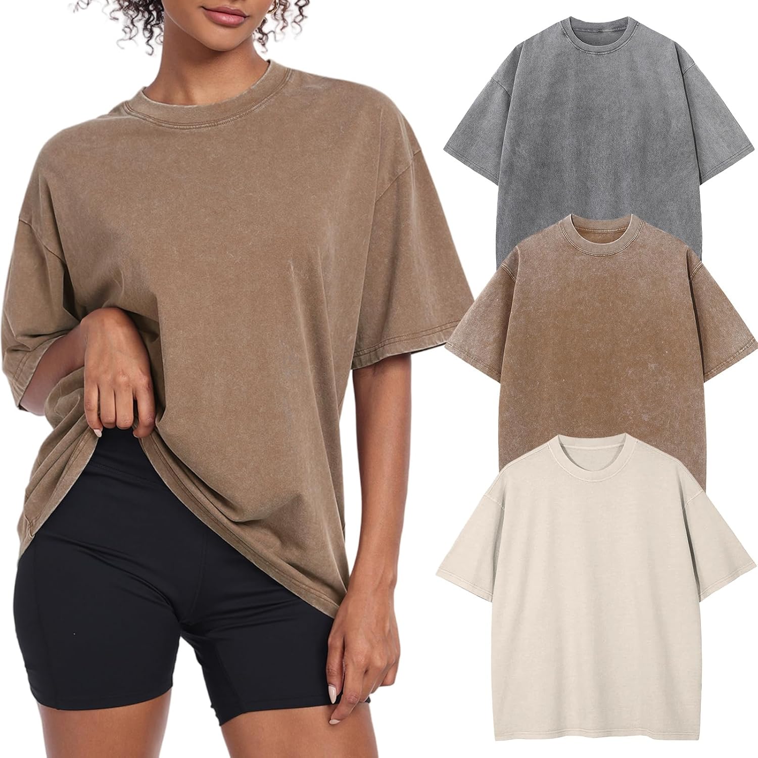Womens Vintage Oversized T Shirts Acid Washed Baggy Cotton Tee Casual Workout Boyfriend Short Sleeve Tops