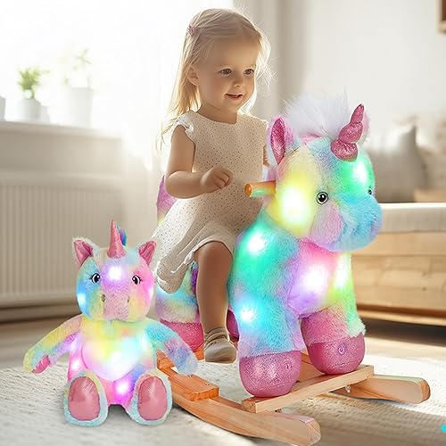 Miniatura 2 de Glow Guards Caballo mecedor de unicornio arcoíris con silla Muical iluminado unicornio de peluche para edades de 1 a 3 años, niños pequeños, bebés,