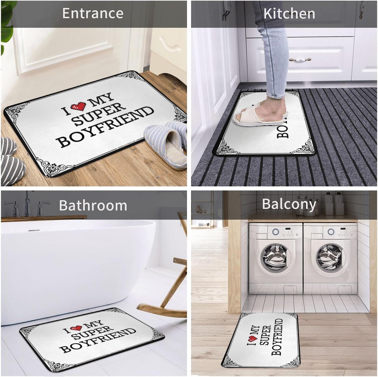 Fall Outdoor Welcome Mat I Love My Super Boyfriend Doormat Fall Rugs for Front Door Outdoor Runner Rug (Color : Colour, Size : 65X90CM)