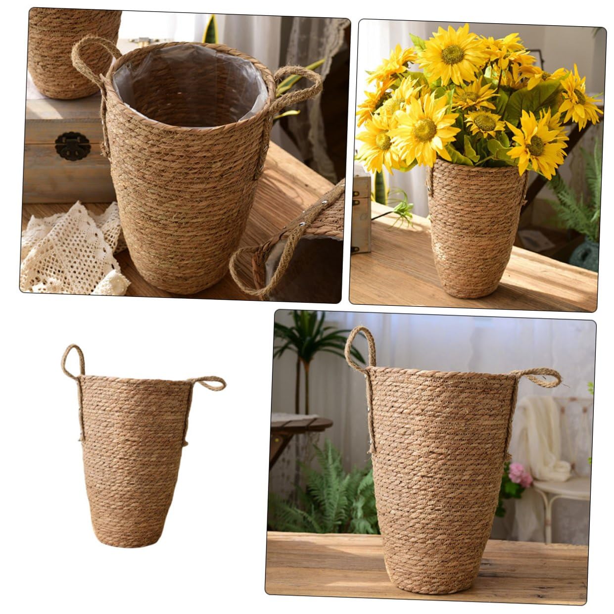 DOITOOL Handgeflochtener Strohkorb Blumentopf für Zimmerpflanzen, Dekorativ