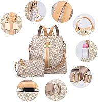Vista 3 de Makes Mochila para mujer, de piel sintética, bolsa de viaje con bolsa, diseño convertible con bolso, 2 piezas