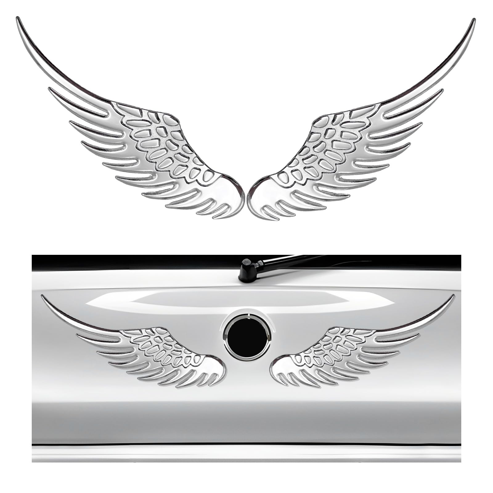 2PCS Angel Wings Car Stickers, 3D Alloy Metal Angel Hawk Eagle Wings Emblem Badge Decal, Anti-Collision Auto Body Logo Sticker, Universal Vehicle Exterior Decor Accessories (Silver)