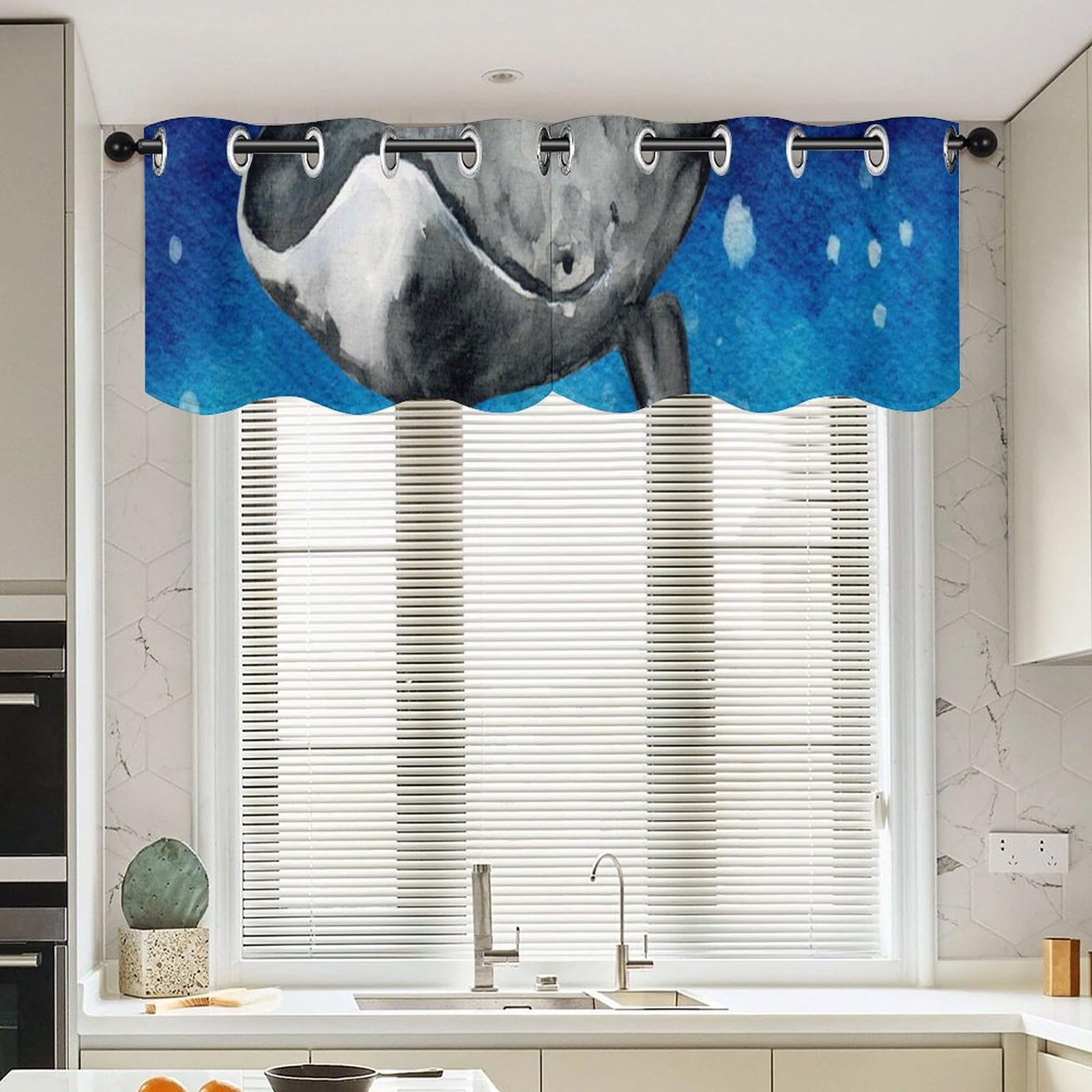 Cantonnières baleine et océan pour fenêtres de salon et café rustique