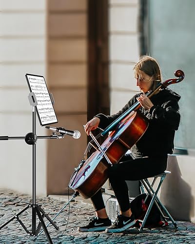 Miniatura 9 de elitehood Soporte de aluminio para iPad para soporte de micrófono, soporte de música para iPad de montaje lateral para micrófono, soporte giratorio