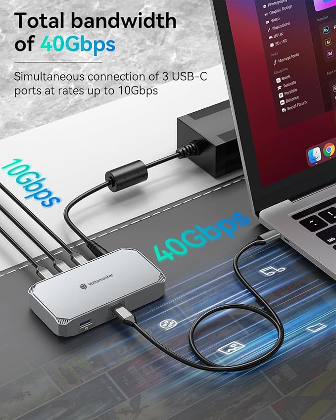 Yottamaster Hub USB4 40Gbps, 5 Puertos, Plata, Carga 85W miniatura 2