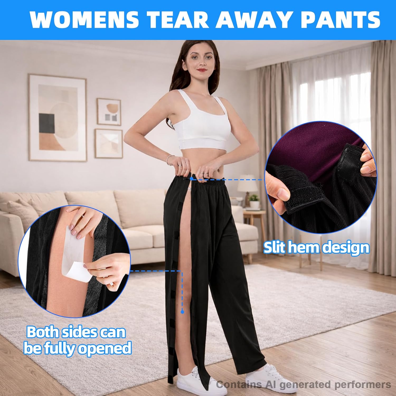 Tear Away Pants for Women and Men with Pockets for Post-Surgery | Tearaway Pants for Easy Dressing and Wound Care, Post Knee Surgery Must Haves Pants, Womens Adaptive Clothing
