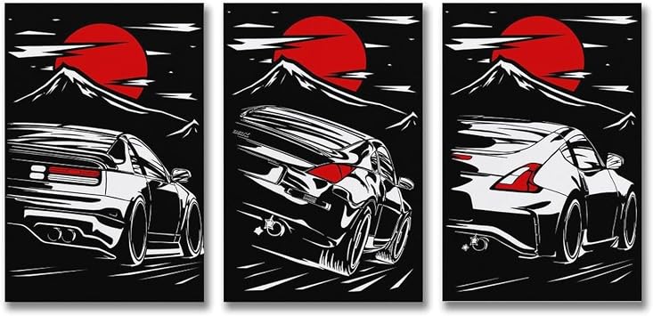 RIUFIN 3pcs JDM Sport Car Posters 300zx 350z 370z Car Wall Decor Art-Modern Car Wall Art Prints Cool Posters for Boys Room-Bathroom Bedroom Office Canvas Wall Art Ready to Hang 12x18inch30x45cm