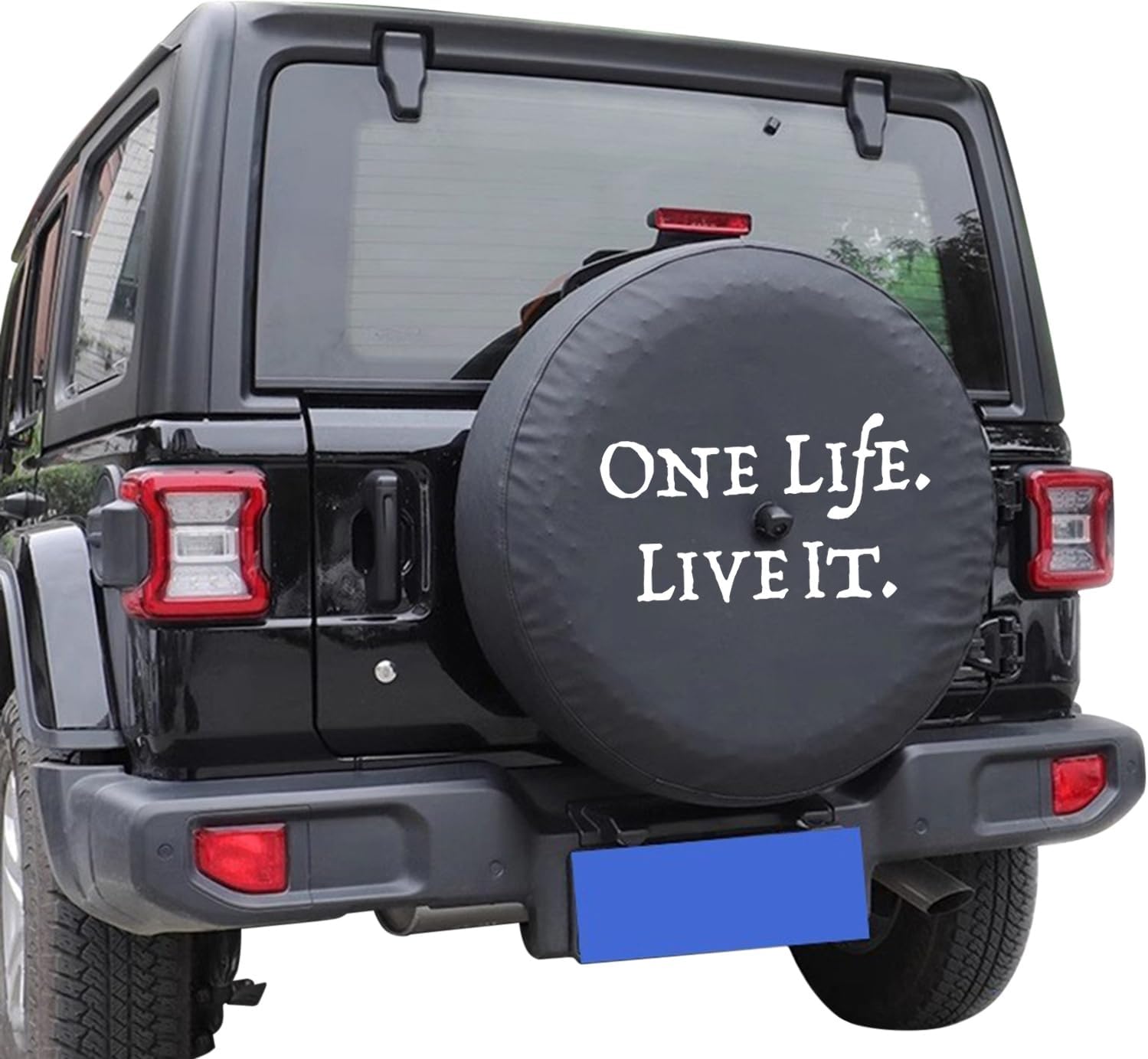 for Jeep Wrangler Spare Tire Cover Compatible with JL Sport & Sahara (2018-2025) 31-33 Inch, Thickened PVC Leather Waterproof Cover with Camera Cutout - Black One Life Live It Design
