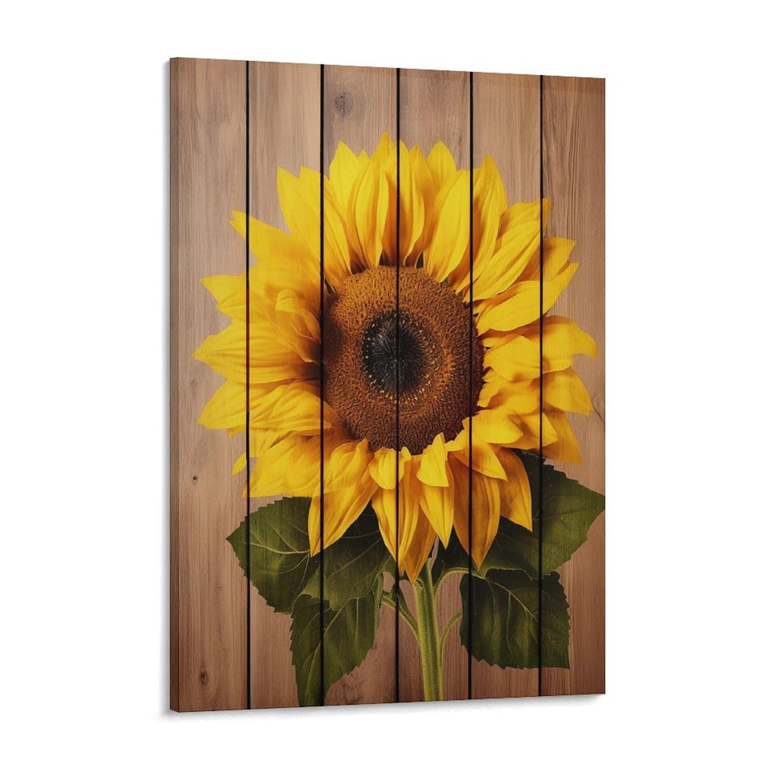 NTVOWPZO Sunflower with Wood Canvas Wall Art for Bedroom 12x16inch Canvas Prints Artwork for Walls Modern Picture Artwork Painting for Living Room Aesthetic Wall Paintings for Bathroom Kitchen Office