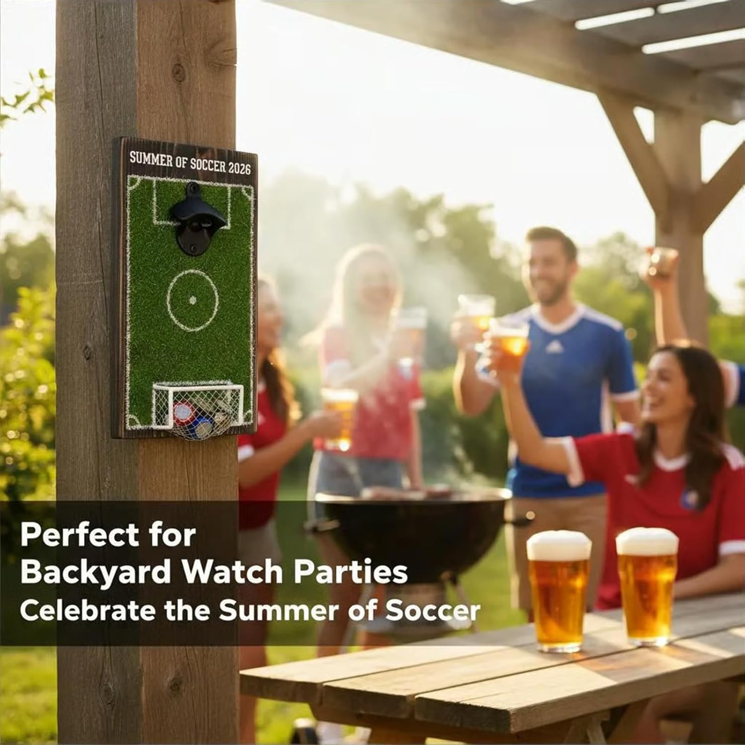 Bottle Opener - Soccer Field Shape Manual Tool with Lid Collector | Stainless Build with Comfortable Grip, Fun Decorative Accessory & Practical Beverage Opener for Beer, Kitchen and Bar