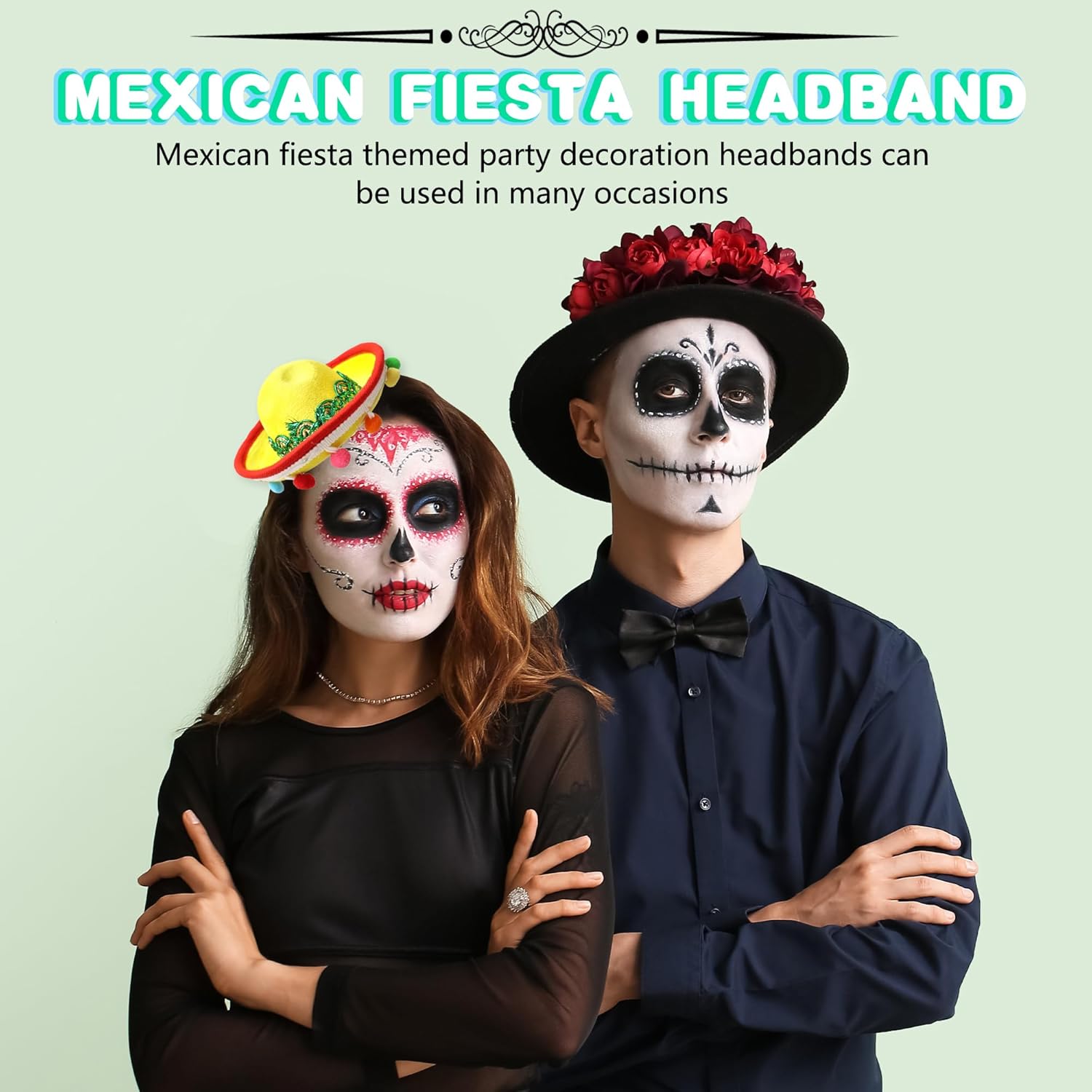 9 Pcs Light up Cinco De Mayo Fiesta Headbands Led Mexican Sombrero Headbands Small Sombrero Fabric Headbands with Lights for Luau Event Photo Props Mexican Party Favors Decos