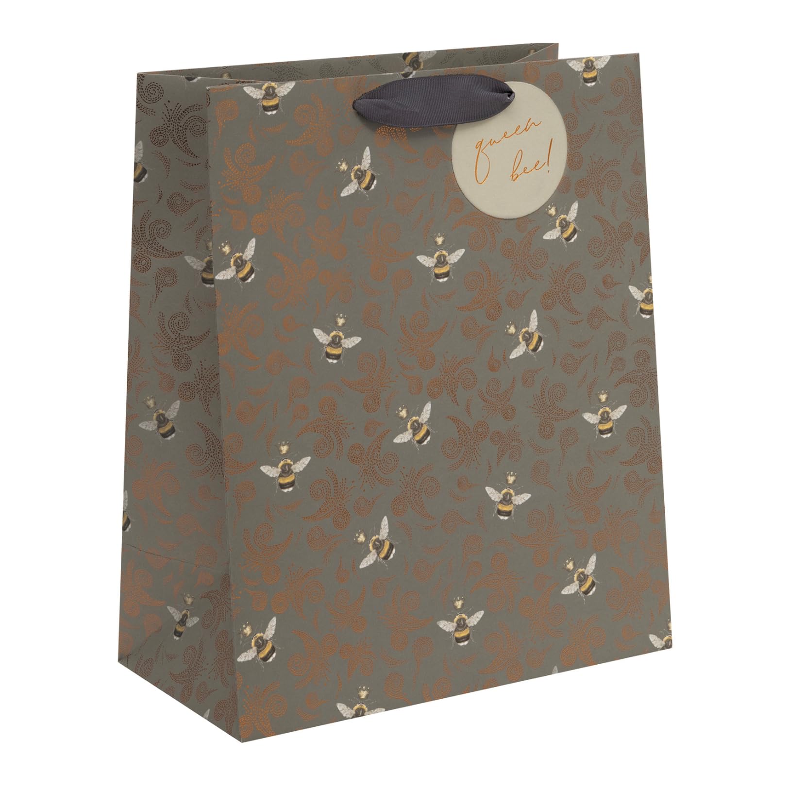 Glick Luxury Large Gift Bag, Queen Bee, Recyclable Bag for Birthdays & Celebrations for Her, 315 x 260 x 135 mm, White & Gold