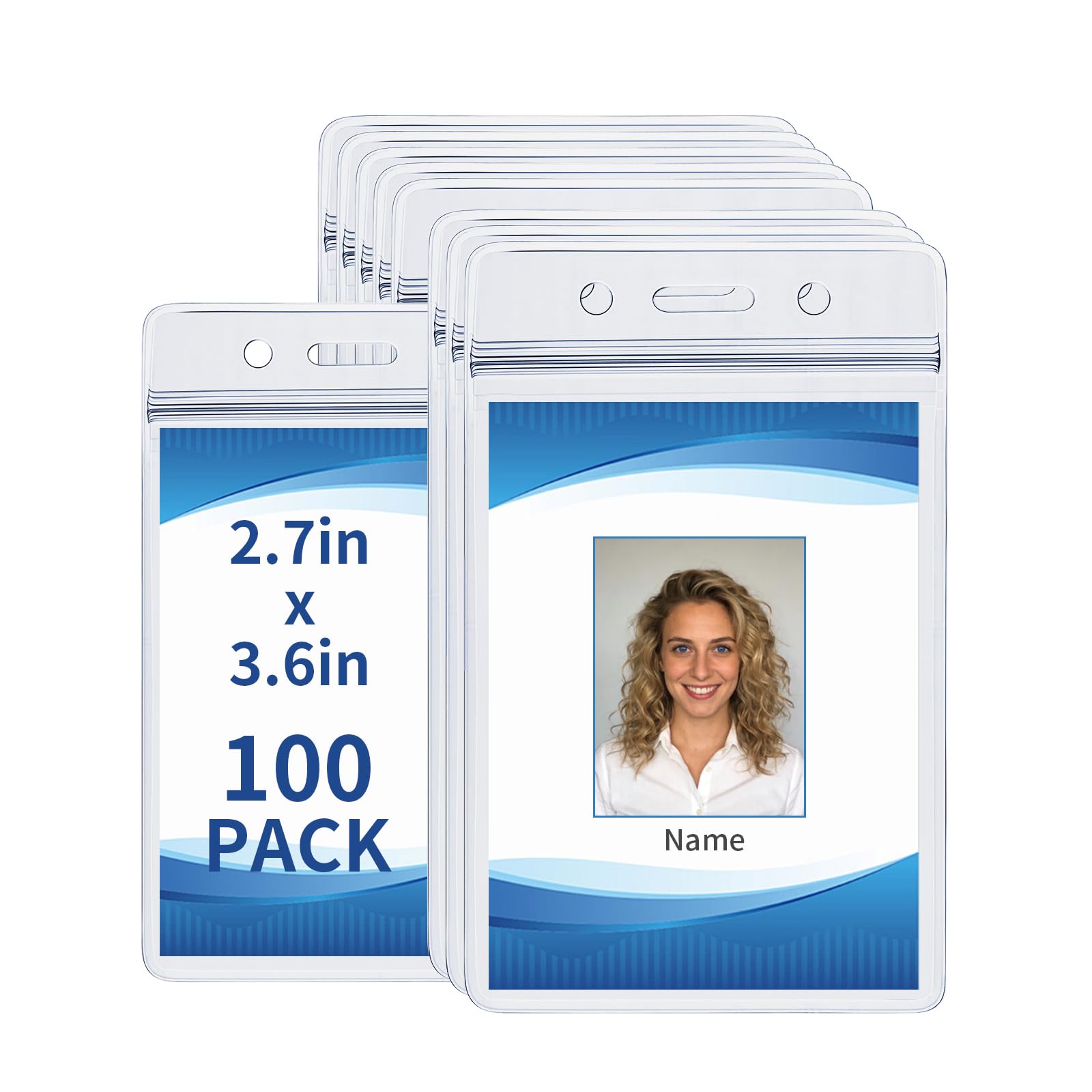 Photo 1 of 100 Pack ID Badge Holder - Vertical Plastic Card Holder,Clear Card Holder with Resealable Zip for Proximity Cards, RFID, Credit Cards, Student CardsNurses, Office and School