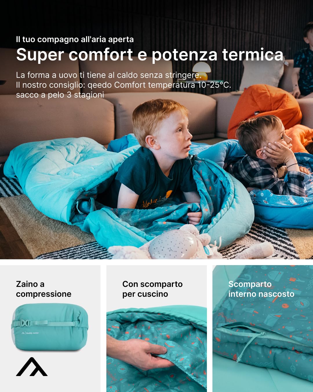 qeedo Buddy Junior, Sacco a Pelo bambini, Comfort Control, Best Shape, Soft Touch