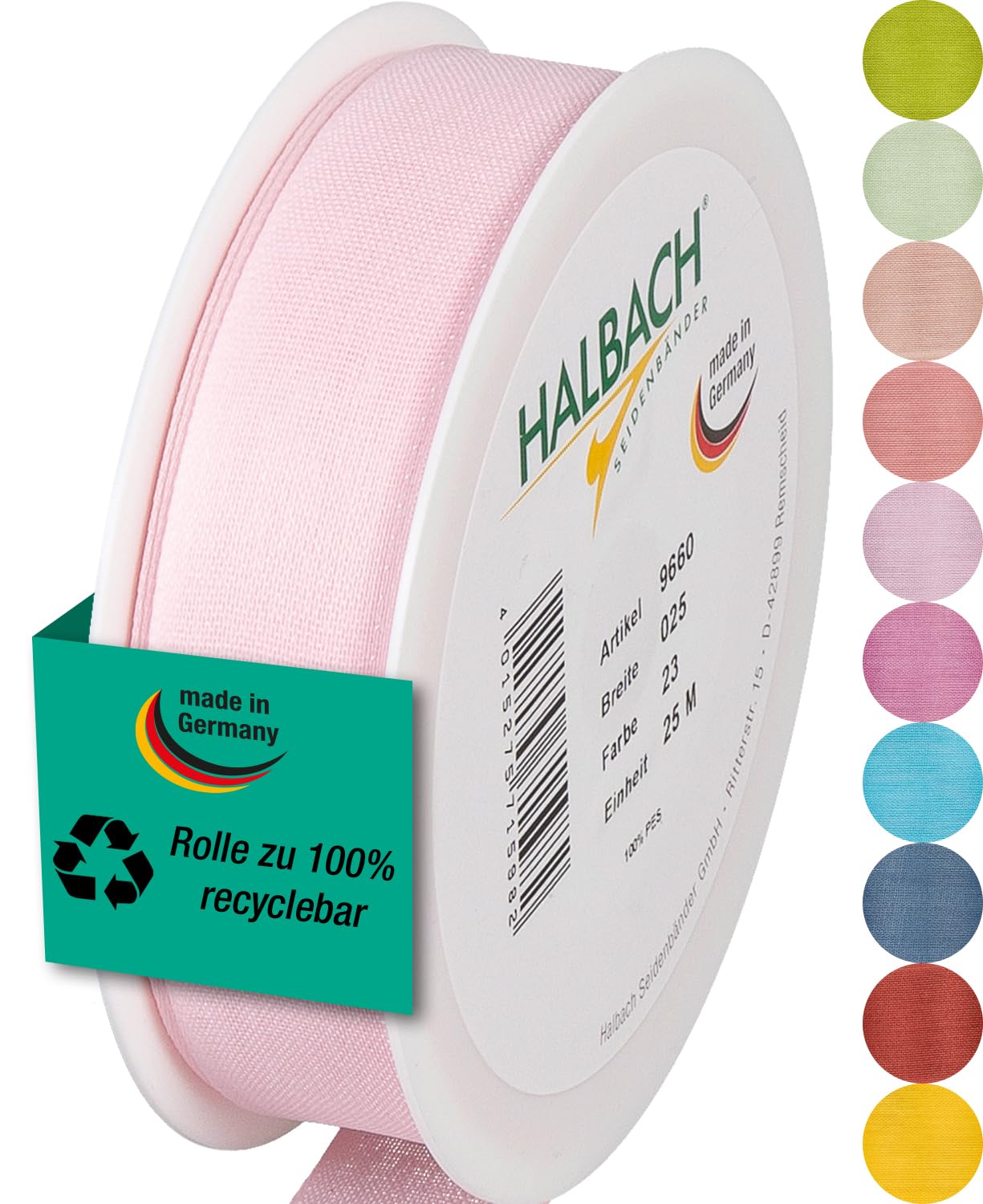 Halbach Seidenbänder Gift Ribbon, Width 25 mm, Length 25 m, Ribbon Made in Germany