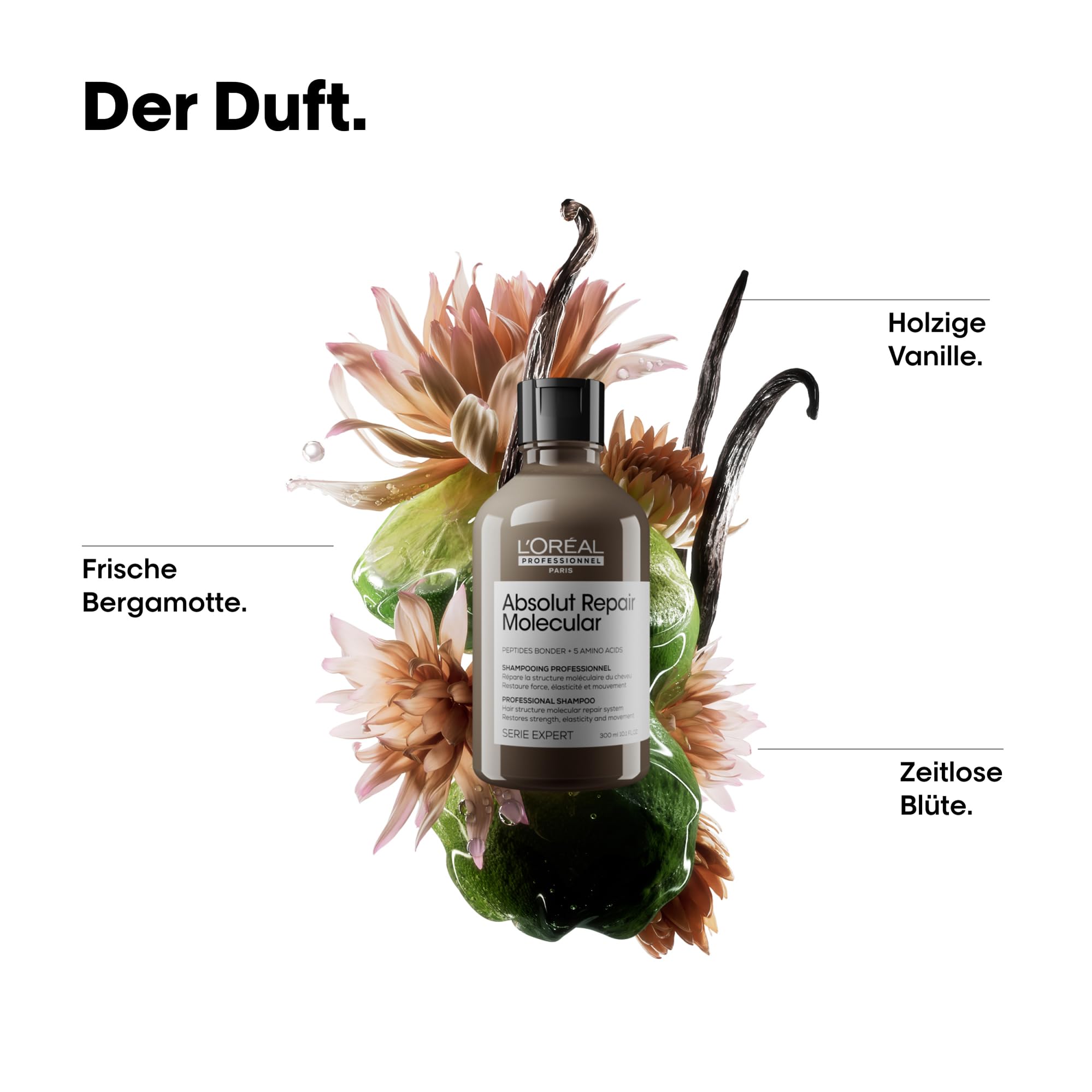 L'Oréal Professionnel Shampoo für strukturgeschädigtes Haar, Zur molekularen Tiefenreparatur, Mit Peptidbondern und 5 Aminosäuren, Serie Expert, Absolut Repair Molecular Shampoo