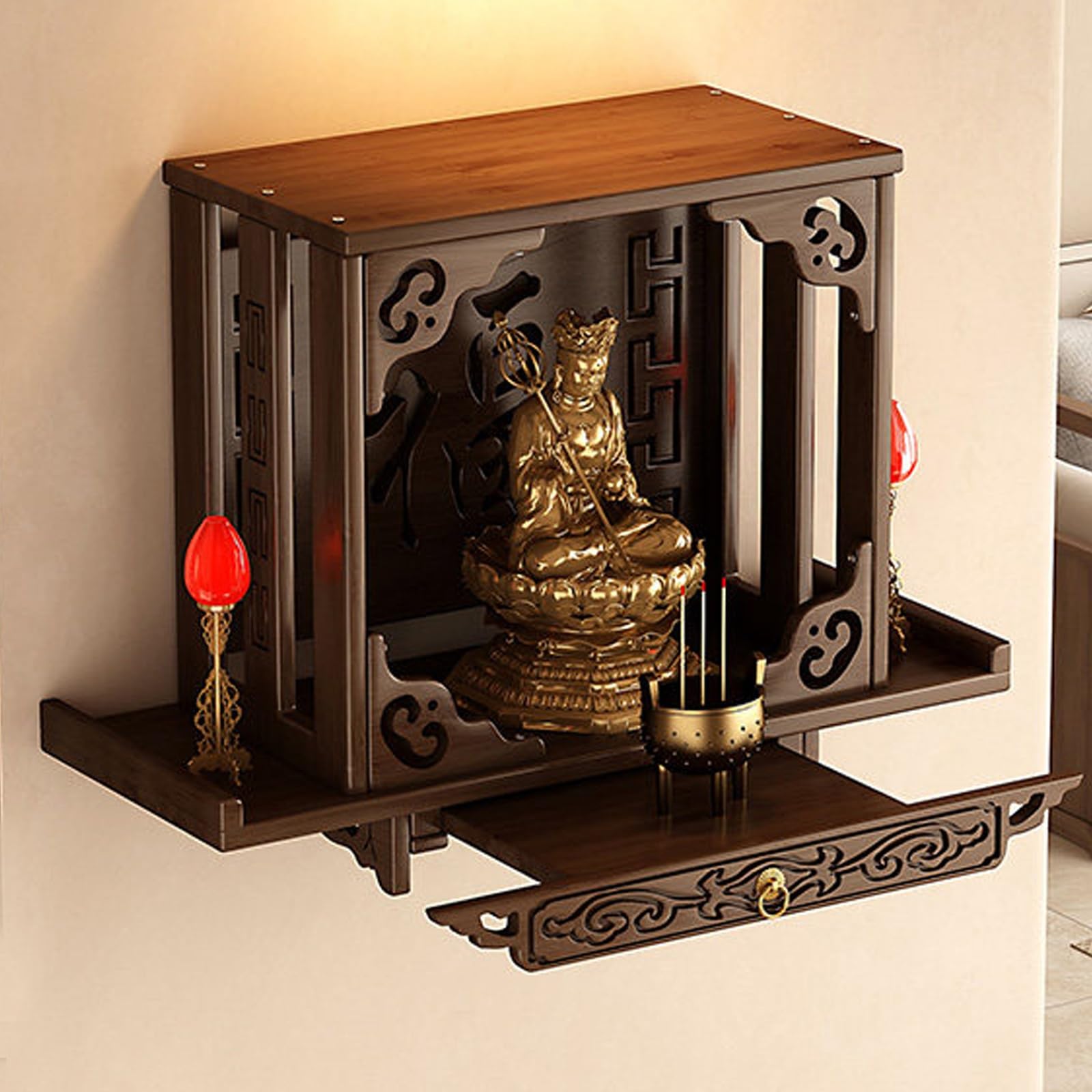 Table de prière et de méditation - Niche de Bouddha chinois en bambou 66cm