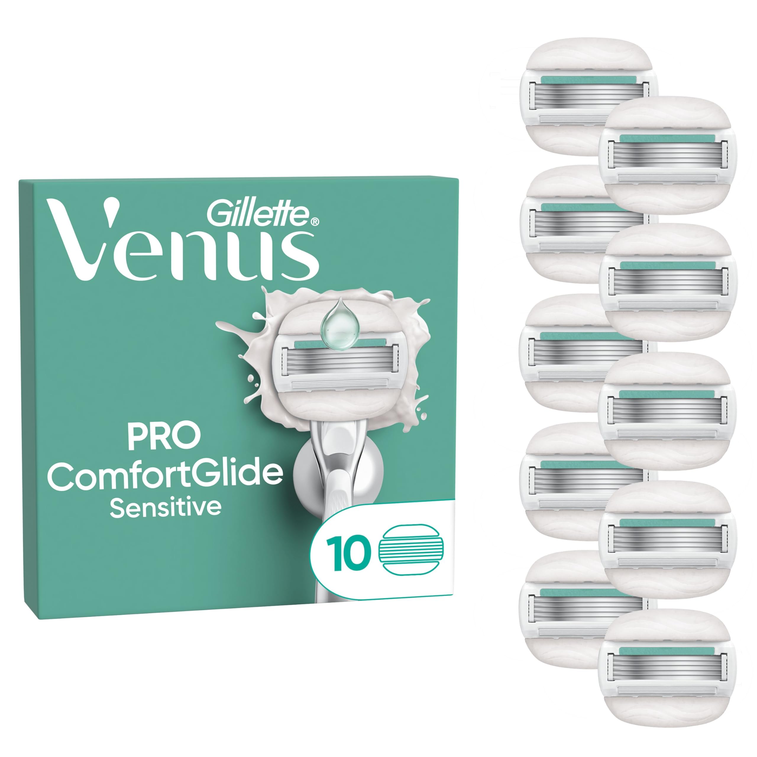 Gillette Venus Comfortglide Sensitive 10 Razor Blades, Venus Razors For Women Refill, 5 Blade Refills For Venus Womens Razors, Ladies Razors Sensitive Skin,