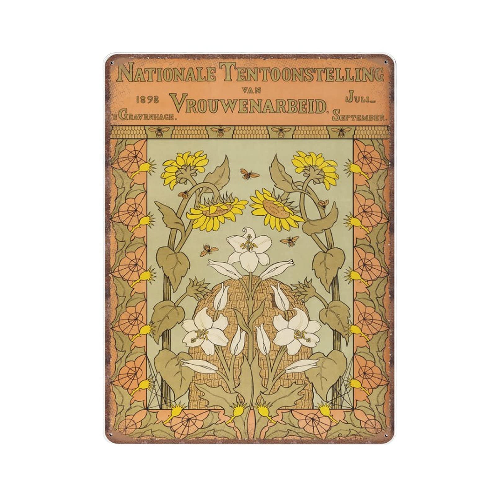 rayprint Bee Tin Signs, Flower Botanical Prints Funny Vintage Metal Sign Plaqu Poster Wall Art Pub Bar Kitchen Garden Bathroom Home Decor, 30x40 cm