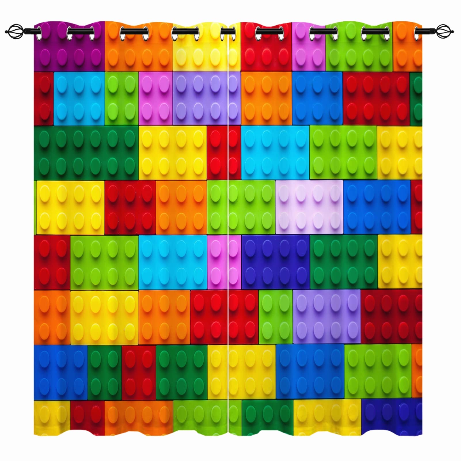 YUANZU Nursery Curtains - Kids Boys Girls Eyelet Blackout Colorful Cubes Blocks 3D Print Pattern Thermal Insulated Room Darkening Window Drapes for Baby Bedroom Playroom 2 Panels W140cm x D183cm — image 1
