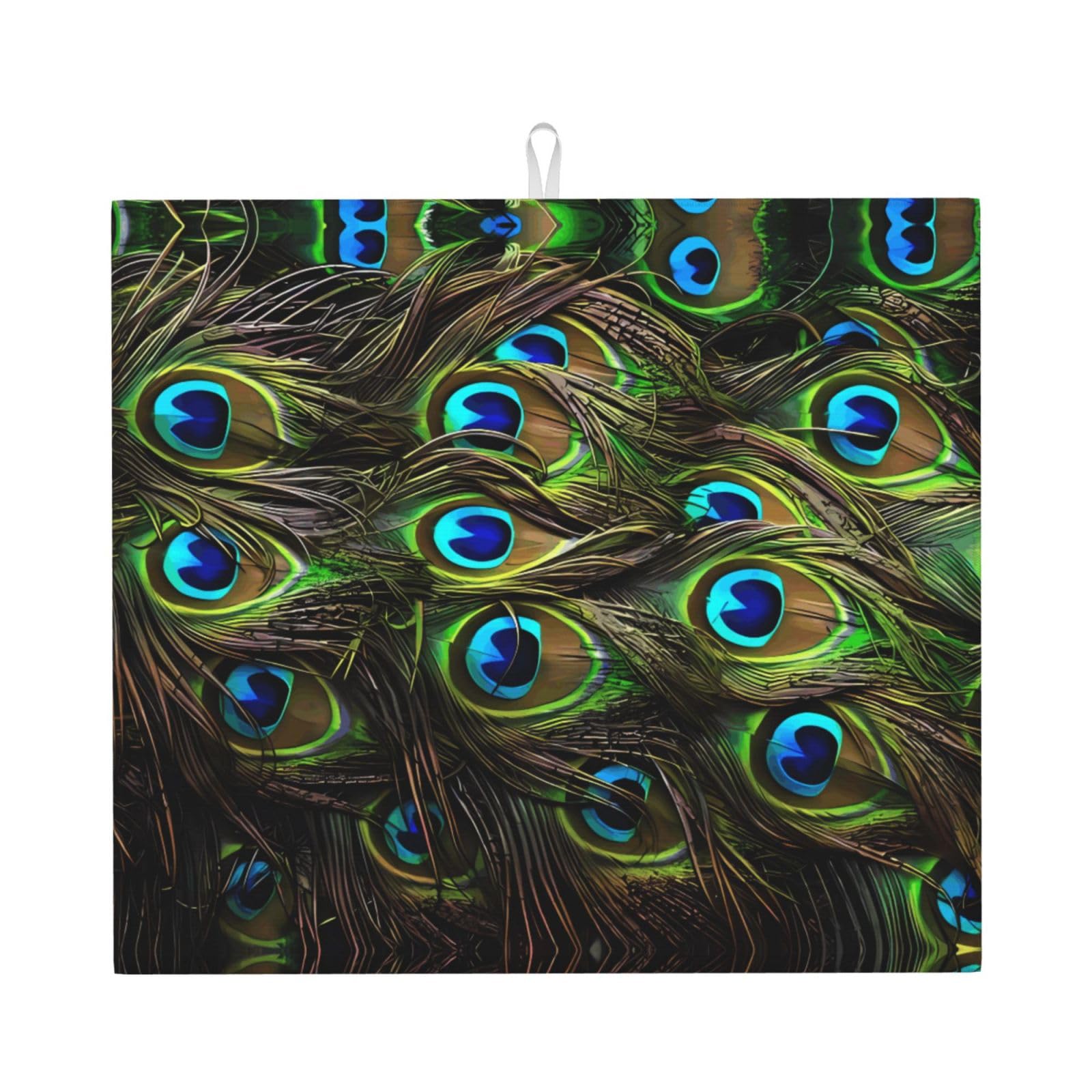 Yyhhaofa Black Peacock Feather Prints Kitchen Drying Mat – Absorbent Dish Throw For Countertops, Non-Slip Quick-Dry Layer With Stylish Prints