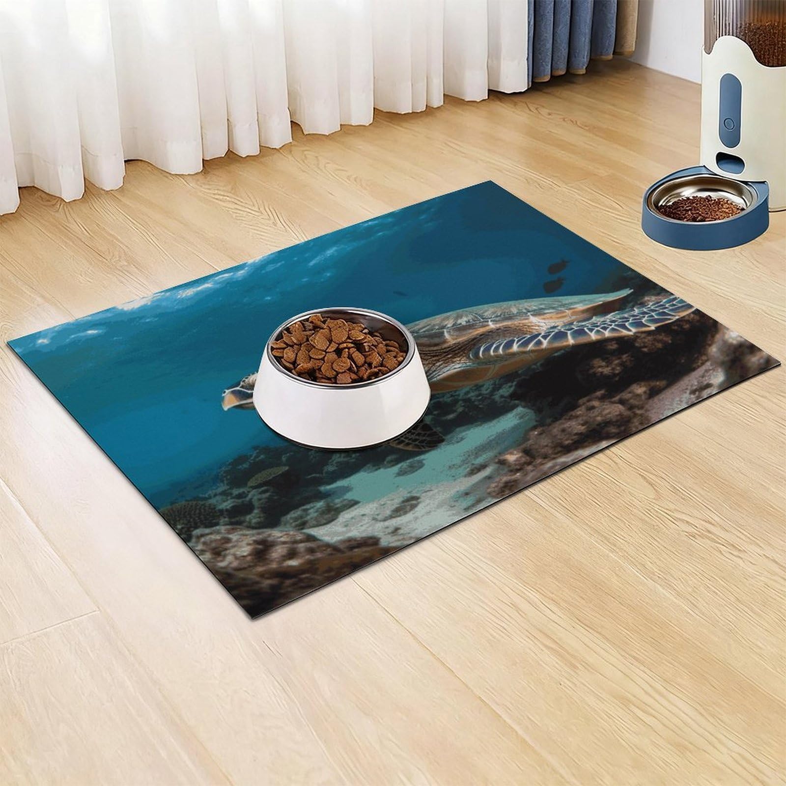 Tappetino per cibo per gatti a forma di tartaruga marina, antiscivolo, facile da pulire, per cibo e acqua, per cani e gatti, 61 x 81,3 cm