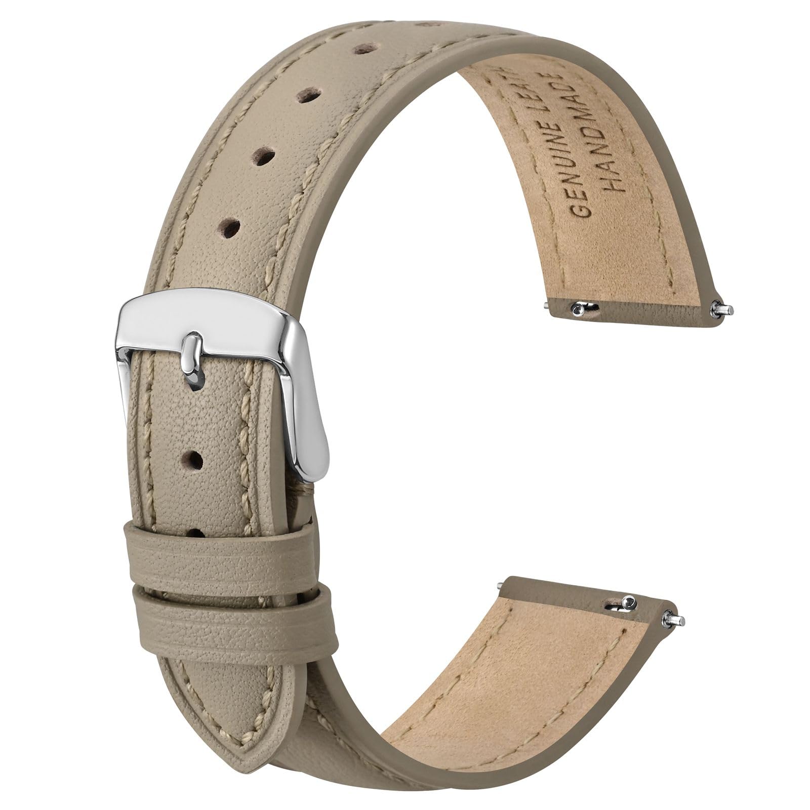 [Anbeer] 12mm レザー 時計ベルト Quick Release エレガント 腕時計バンド レーディス用 女性用 ライトカーキー シルバーバックル