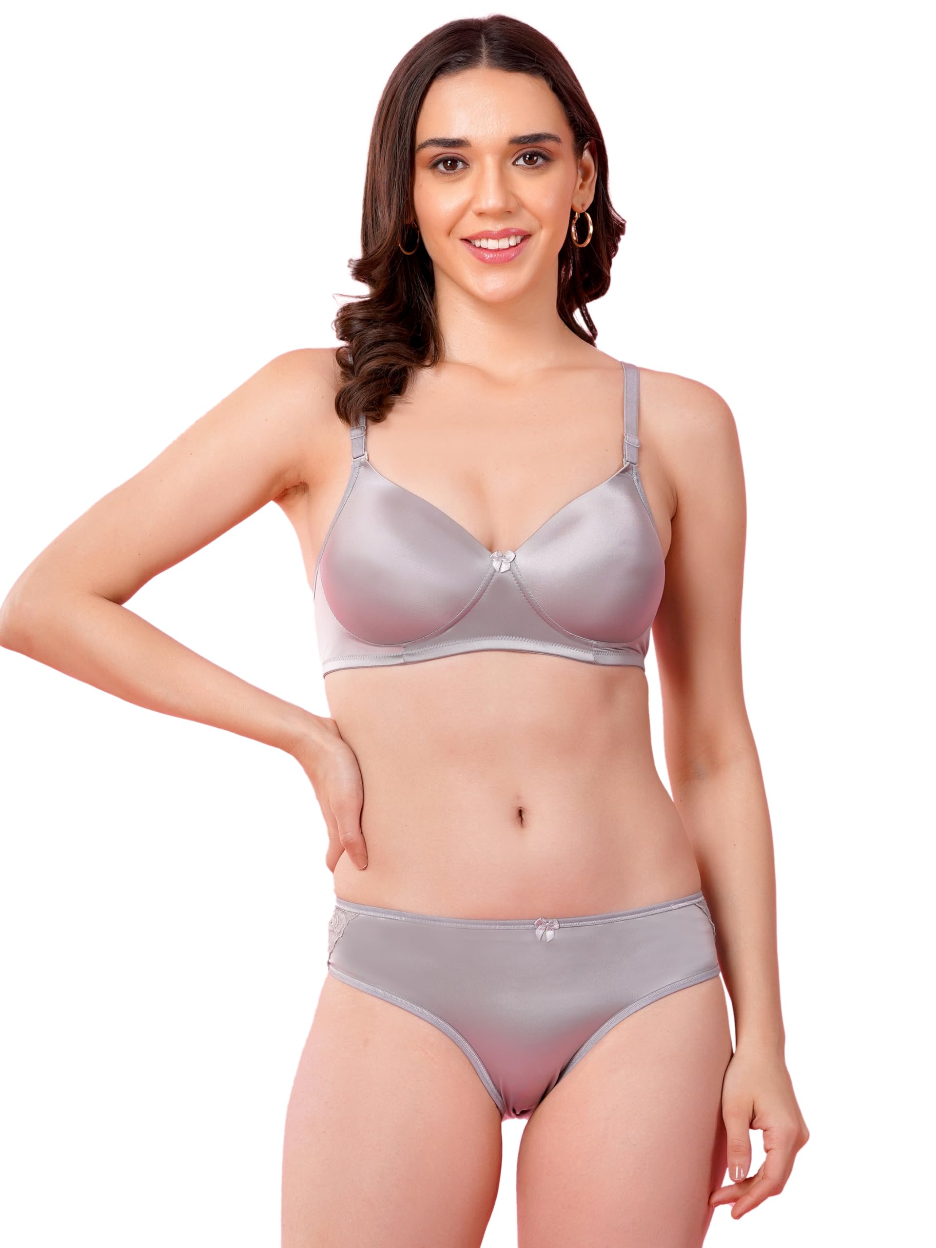effectinn lingerie Women’s Seamless Light Grey Non-Padded Wirefree Bra with Bikini Panty Set | Soft Stretch Everyday Comfort Lingerie-picture-48