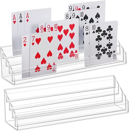 Yerliker 2 soportes para cartas de juego, organizadores de cartas acrílicas, bandeja de 4 ranuras, soportes sólidos para tarjetas de juego,
