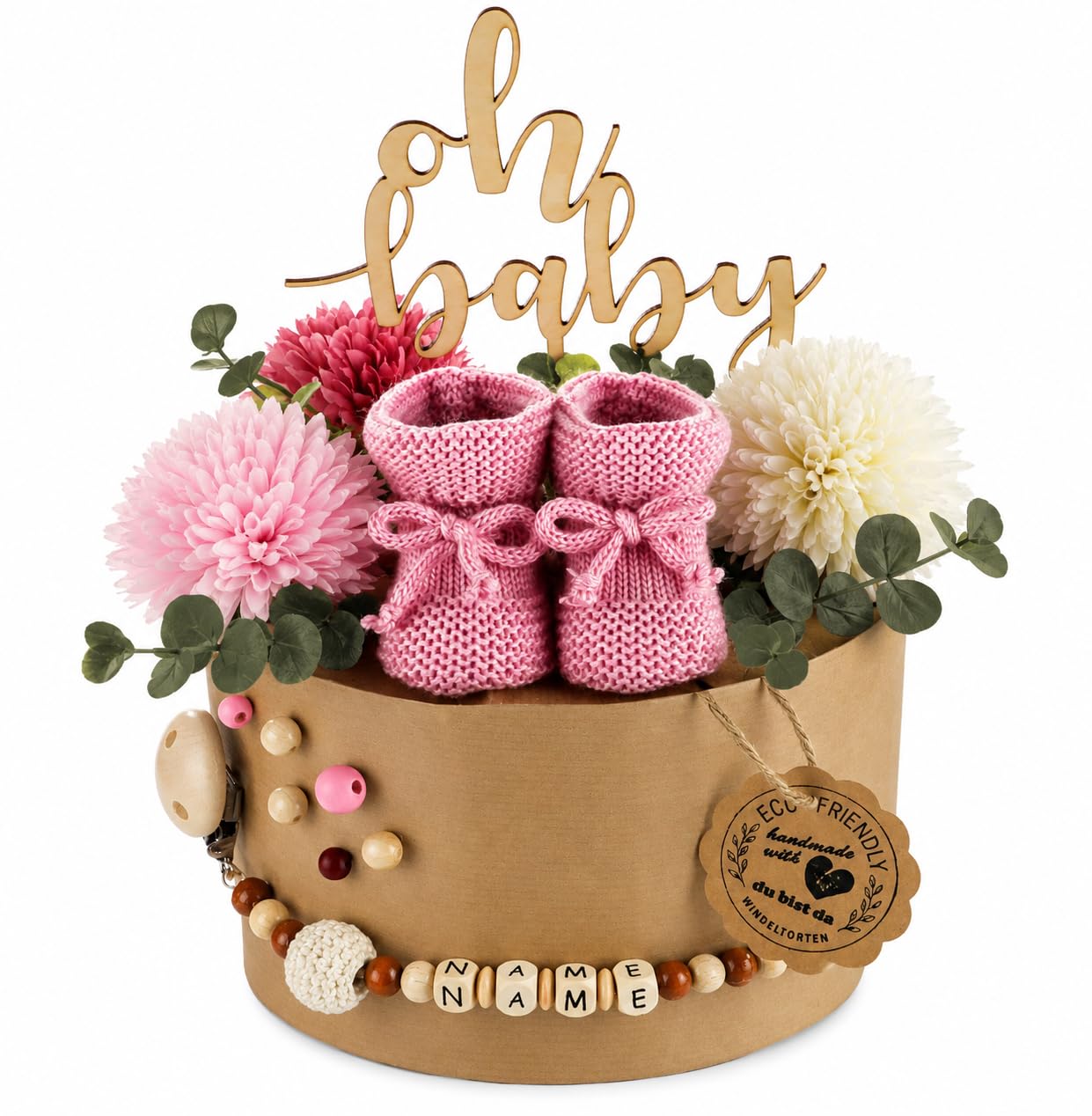 Öko Windeltorte ECO FRIENDLY altrosa – 45 Eco by Naty Öko-Windeln in Kraftpapier ohne Plastikfolie | Geschenk zur Geburt