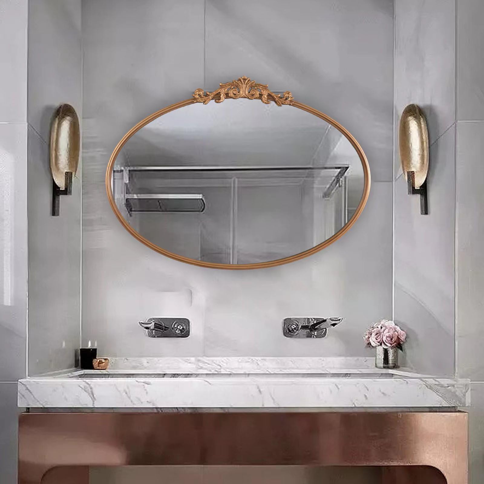 Amazon.com: Head West Antique Brass Ornate Metal Framed Round Vintage ...