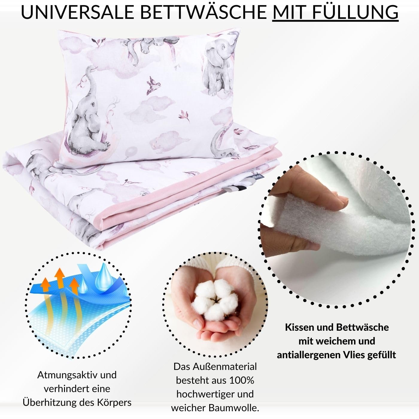 Bellochi pościel dziecięca 75 * 100 cm z wypełnieniem, SET - kołdra dziecięca 70x100 cm z poduszką | miękka i oddychająca - wykonana w 100% z bawełny - Habarigani