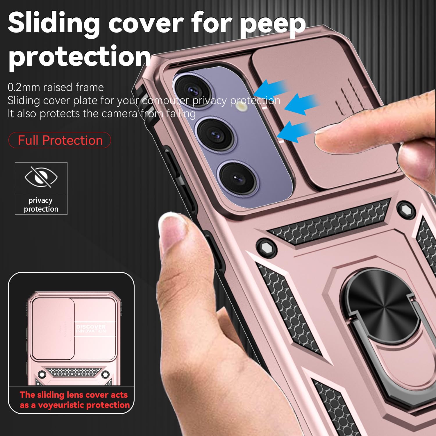 SunStory Custodia per Samsung Galaxy S24 FE 5G con pellicola protettiva per schermo HD, copertura per fotocamera scorrevole e cavalletto ad anello ruotato, custodia per telefono [di grado militare]
