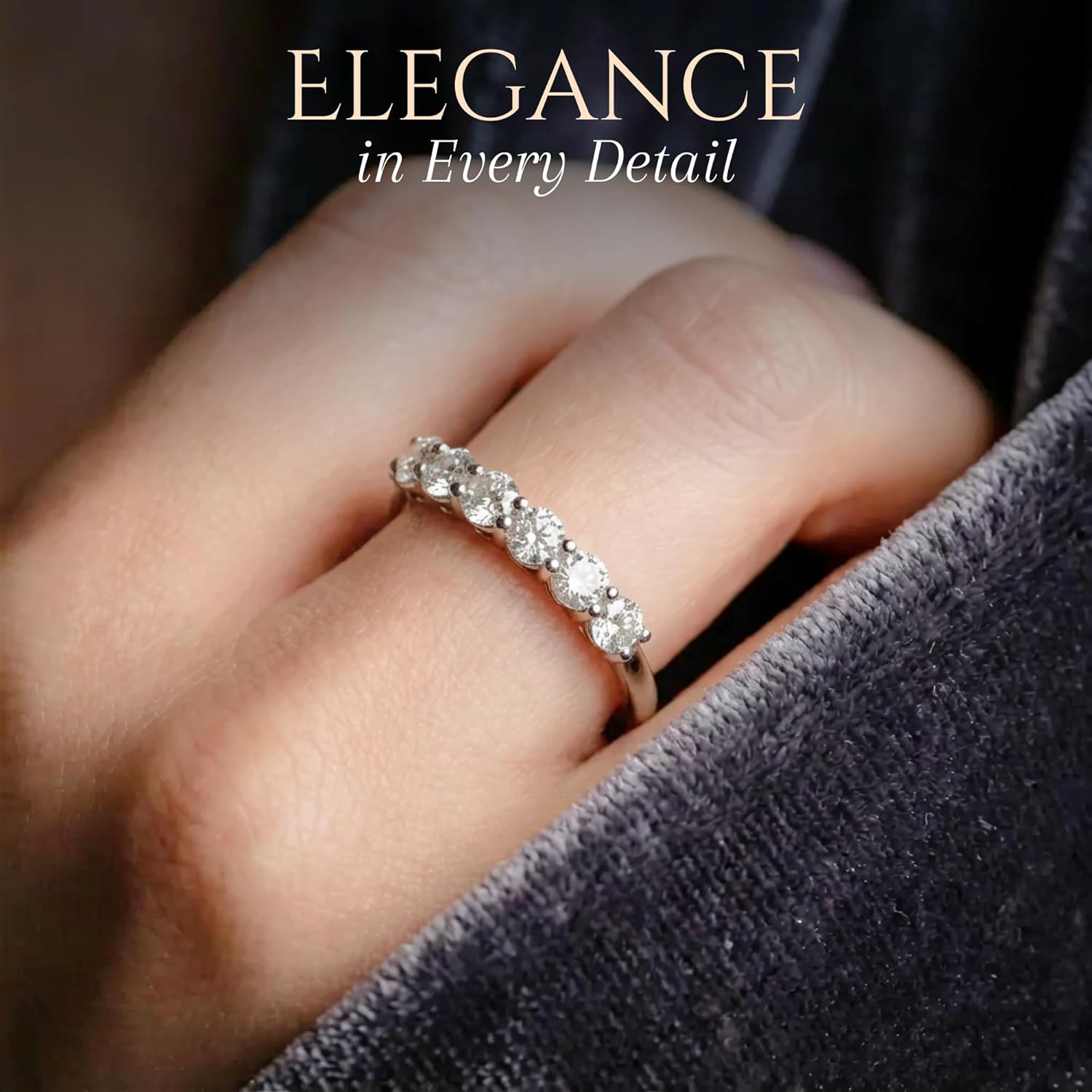 NELOE Moissanite Wedding Band for Women – 0.7CT D Color VVS1 Moissanite Half Eternity Ring, 925 Sterling Silver Stackable Anniversary Engagement Ring for Her