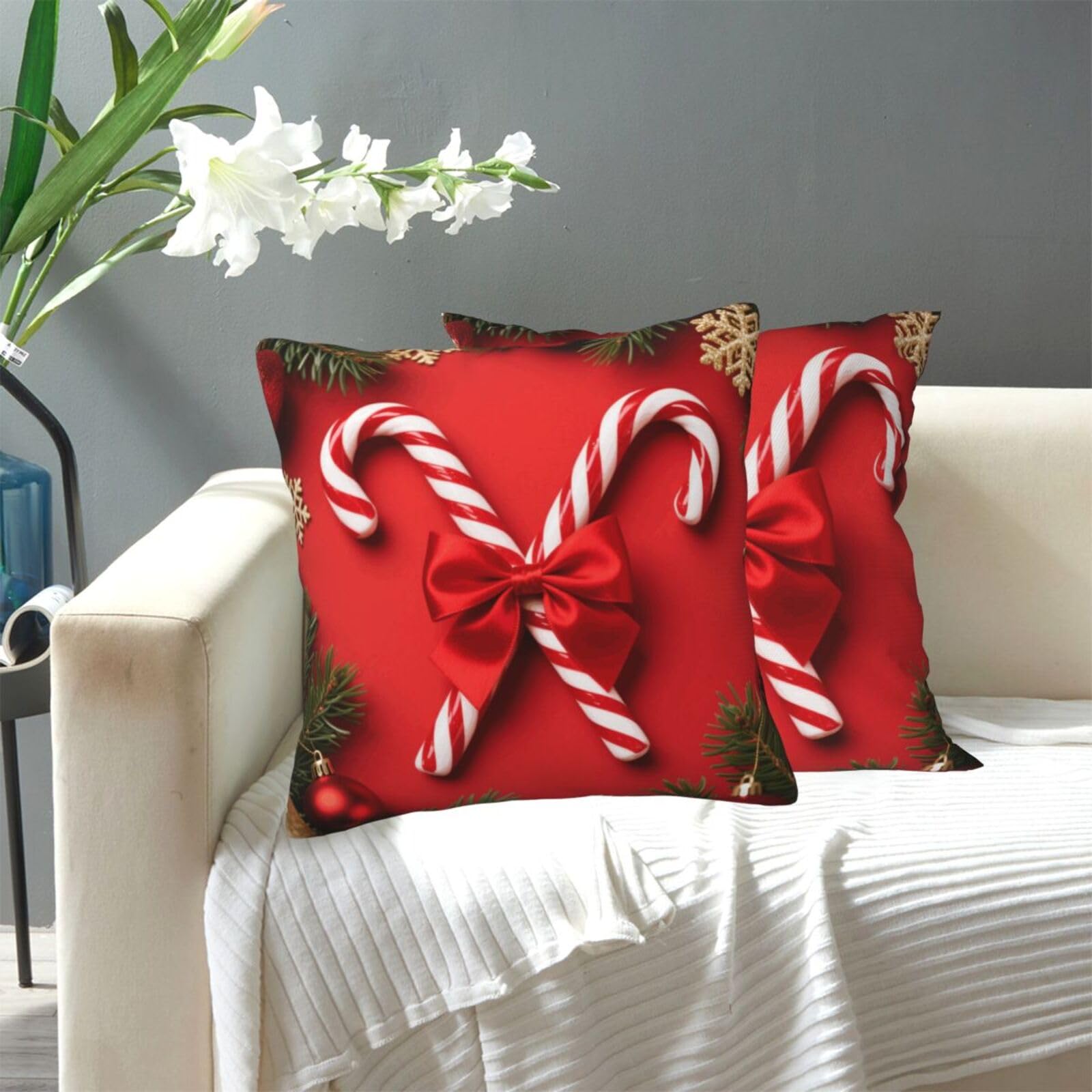 FekiLoot Decorative Throw Pillow Covers Modern Farmhouse Pillowcase Double Sided Cozy Cushion Cover for Sofa Couch Bed 20"X20" Red Christmas Candy