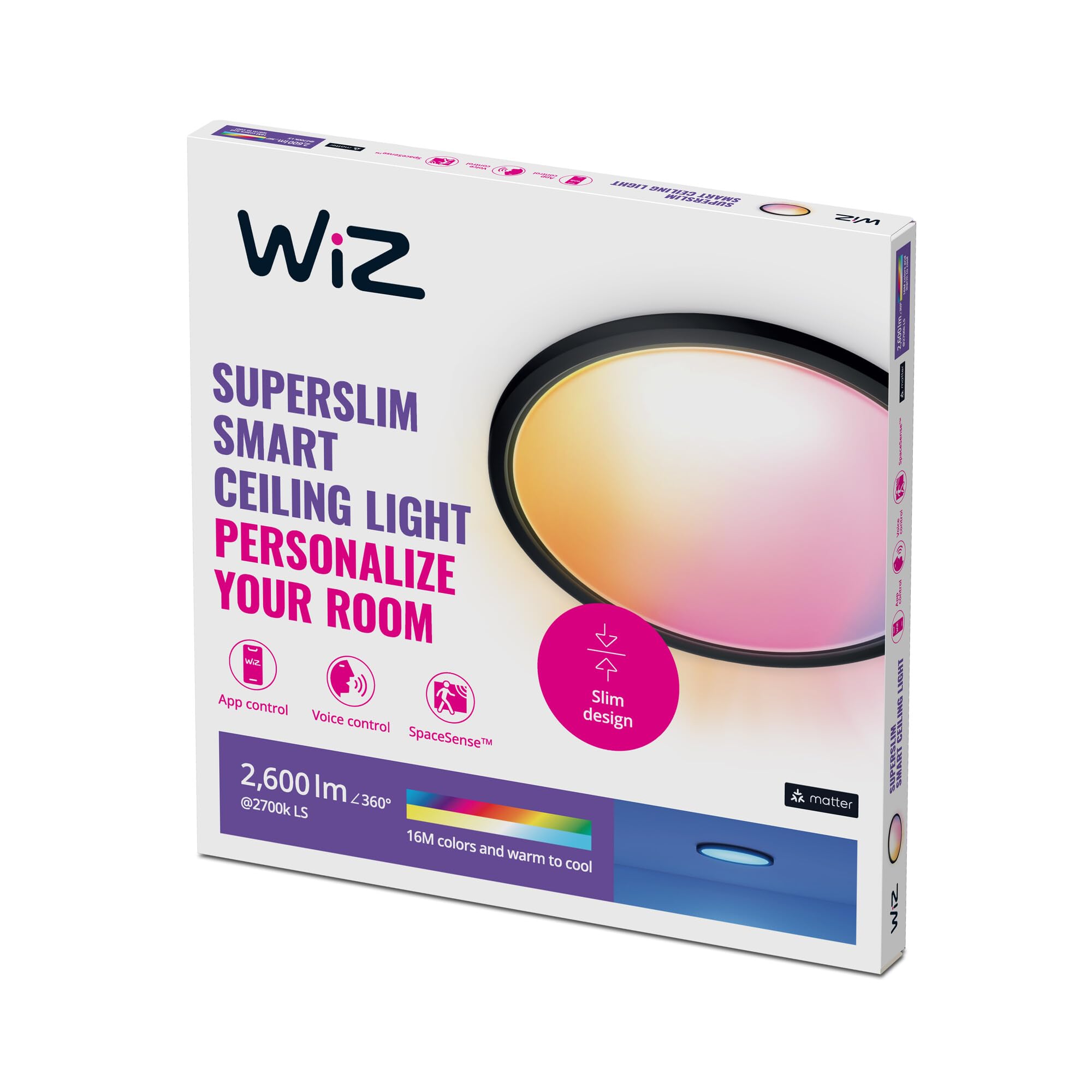 WiZ Smart LED Superslim Ceiling Light Colour 2600lm (Black), diameter 423 mm - Image 2