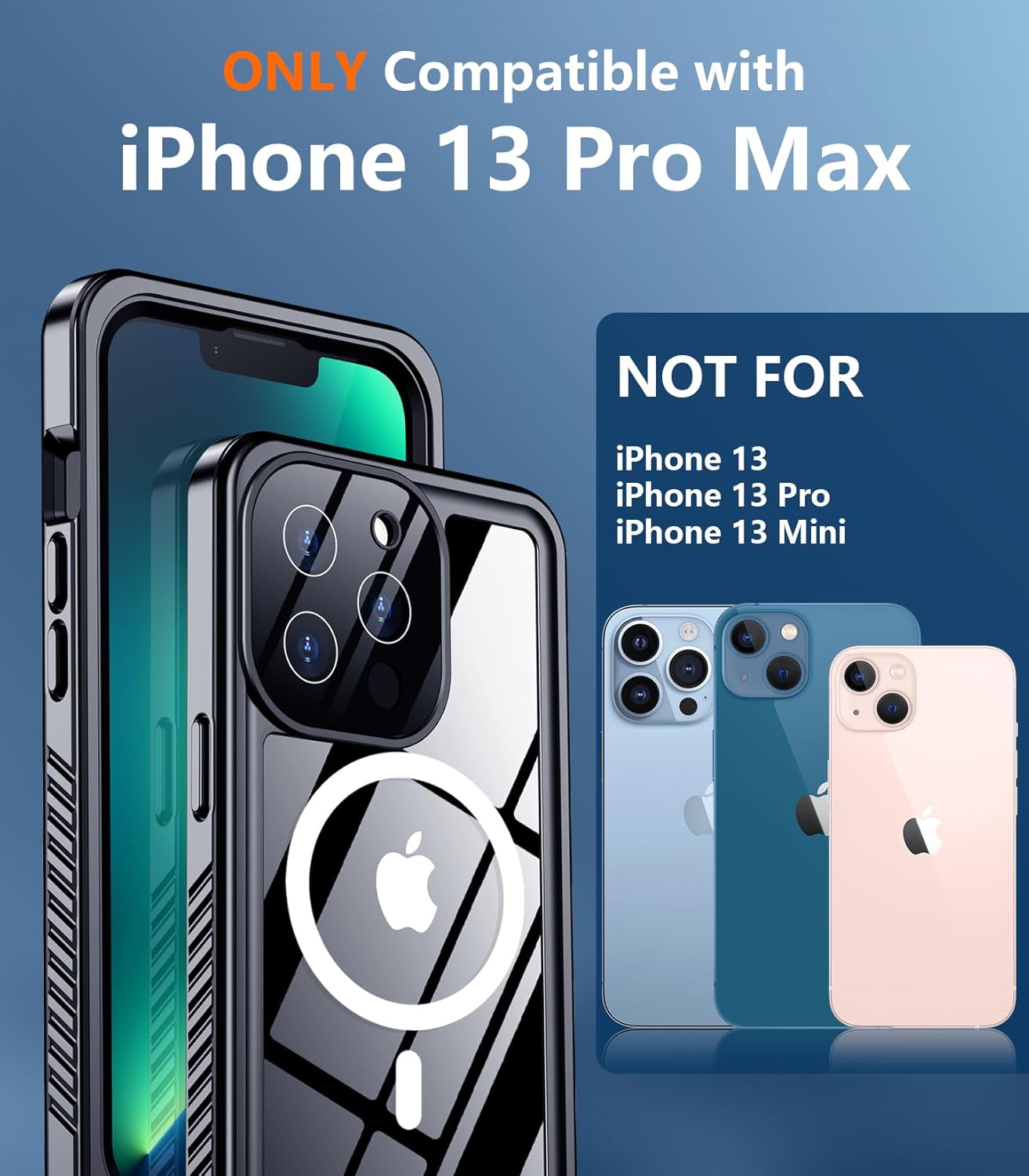 Magnetic for iPhone 13 Pro Max Case Waterproof, [Compatible with Magsafe][Built-in Screen Protector & Glass Camera Protector][IP68 Underwater] Phone Case for iPhone 13 Pro Max 6.7" Black