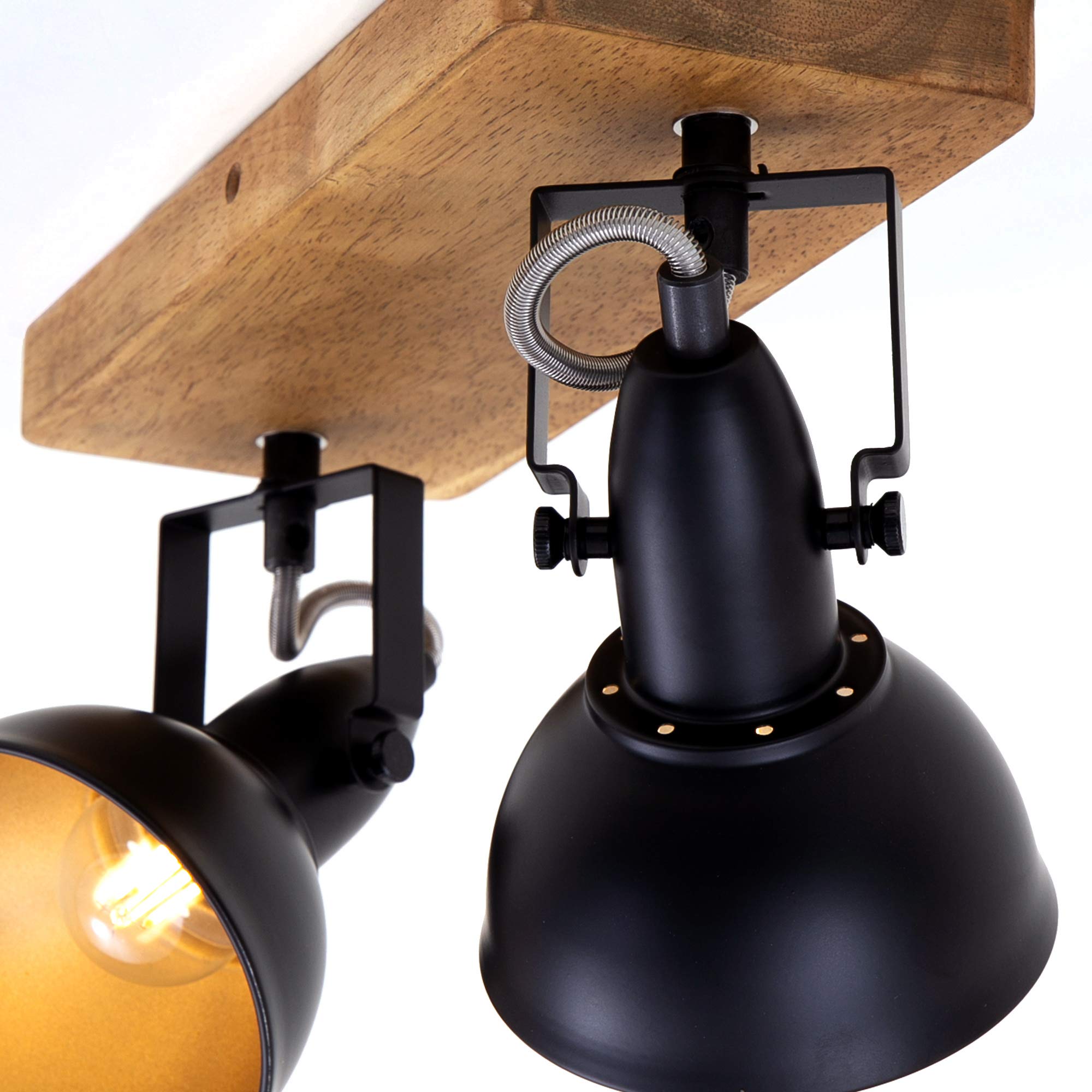 Briloner Leuchten - Luminaire à spots, spot plafonnier rétro, éclairage plafonnier vintage, spots pivotants et orientables, 2x E14, maximum 25 Watt, métal et bois, noir et doré, 280x110x157mm (LxlxH)