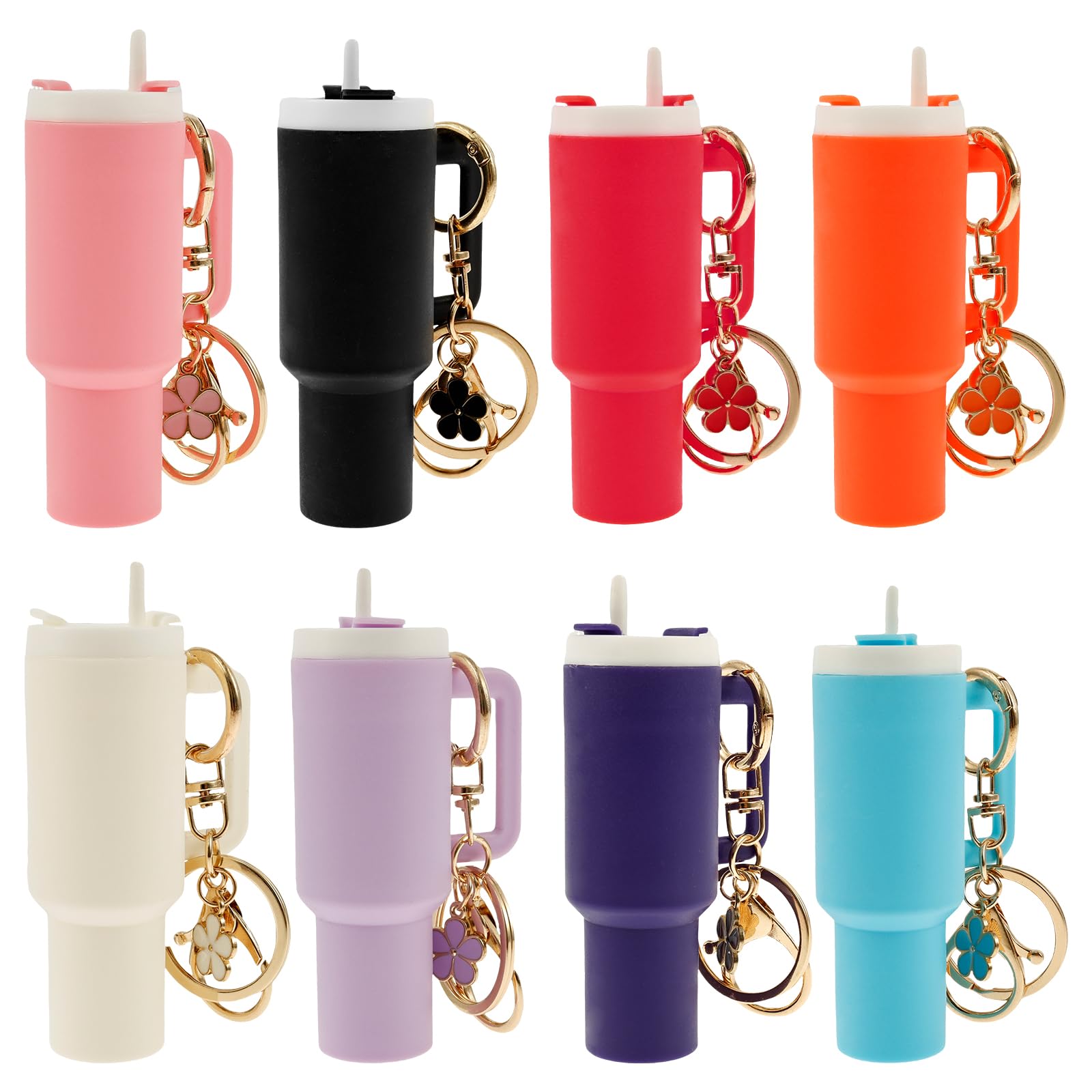 Bobash Colorful 8Pcs Tumbler Keychain Mini Cup Keychian Wear Resistant Key Charms Accessories Cute Flower Keyrings Not Easy To Fade Ice Bucket Cup Keychain Detachable With Detachable Lid For Storaging Coin Pill Ring
