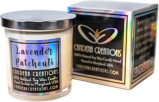Candena Creations Lavender Patchouli Candle, Scented Soy Wax Candle, 11 oz Glass Jar Candle w/Bambo Lid, 2-Wick Candle, Burn time 40-55 hours, Handcrafted in Maryland, USA