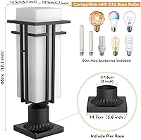 Vista 3 de Outdoor Post Light Fixture - Aluminum Lamp Posts Outdoor Lighting, Outdoor Lightpost Lantern with 3-Inch Pier Mount Base Outside Pole Lighting for