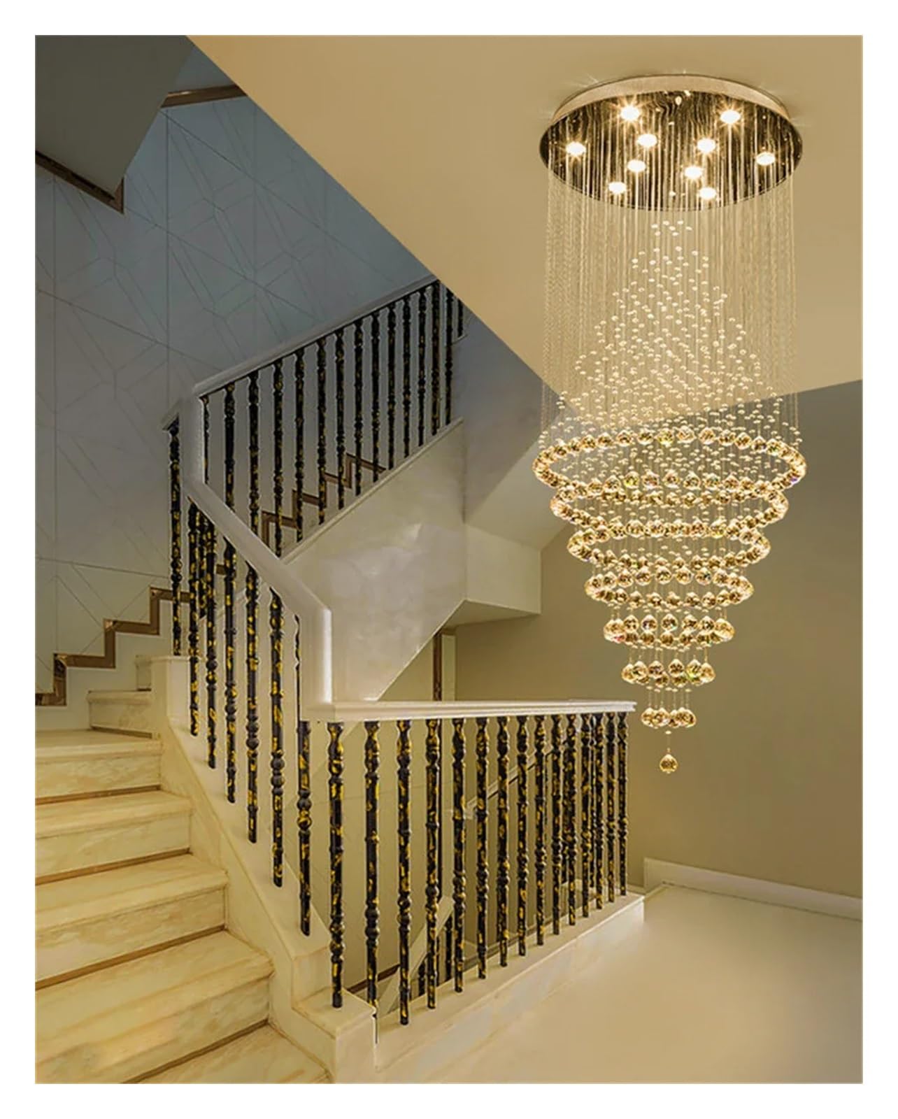 Lustre en cristal moderne à technologie LED intégrée dorée - 7
