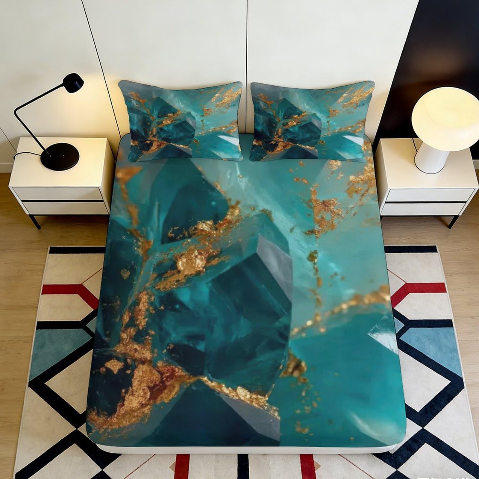 Pnayamiorkfel Style-10 3D Printed Emerald Crystal Fitted Sheet Microfiber Soft Decorative Gold Marble Mattress Cover For Bedroom Guest Room 90X200x25cm